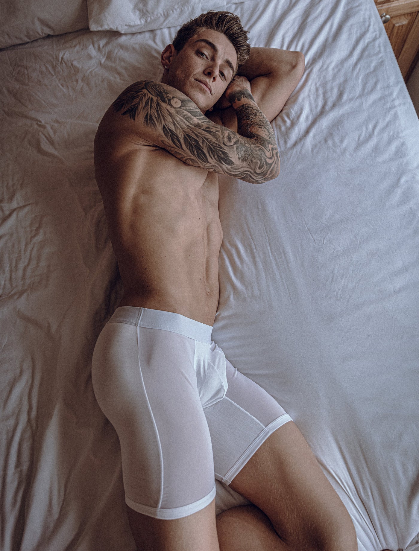 Braydan Ifould In Bed Long Leg Bulge boxer shorts briefs Transparent Crotch Transparent Mesh Leg Panels