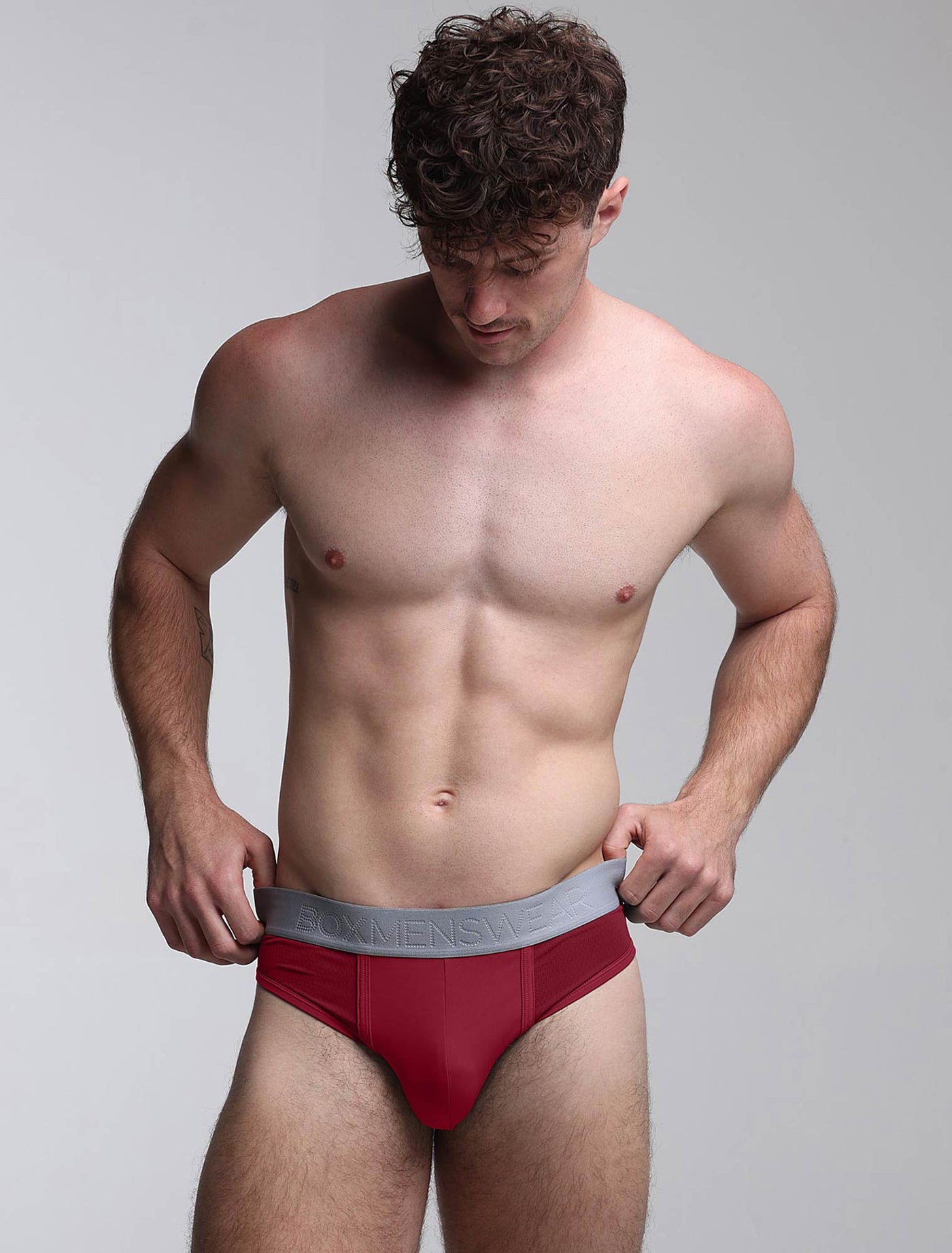 Mesh Panel Briefs - Burgundy Bordeaux