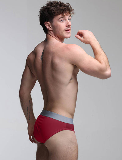 Mesh Panel Briefs - Burgundy Bordeaux