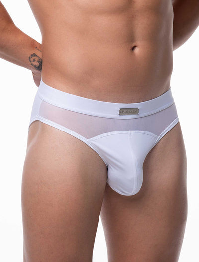 Mens Curved Mesh Briefs - White