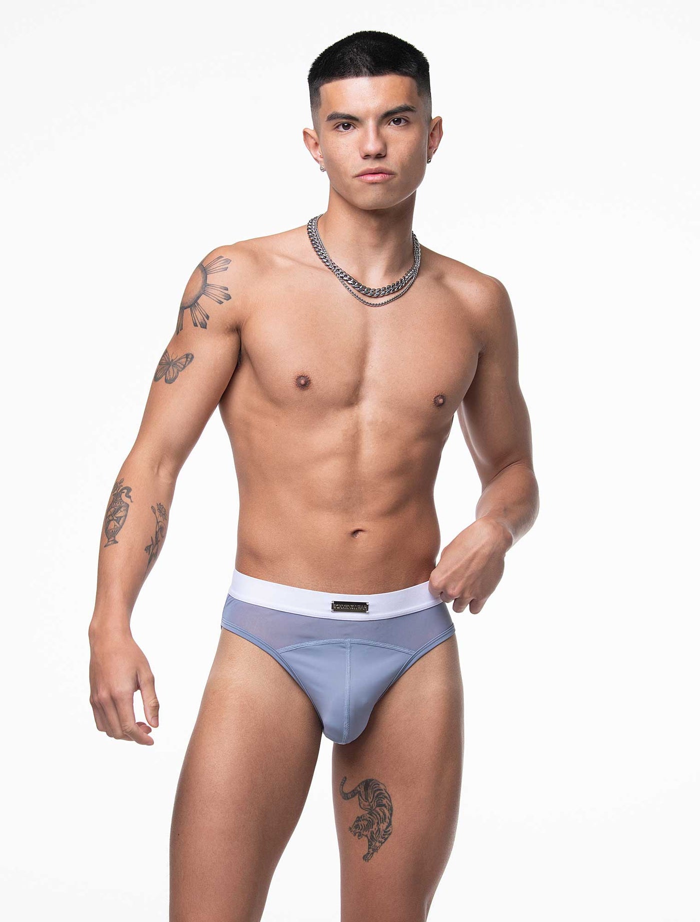 Mens Curved Mesh Briefs - Blue