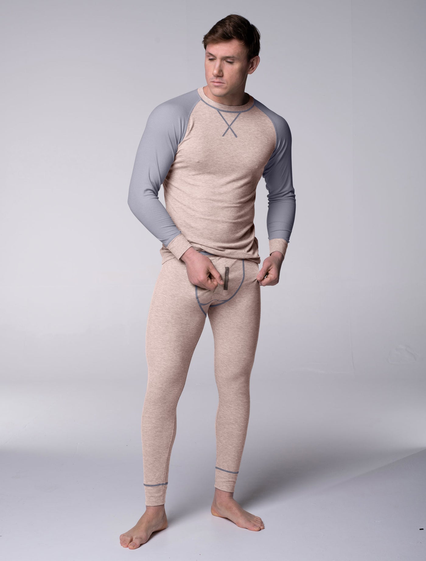 Mens Ribbed Pyjama Sets - Comfort Cream