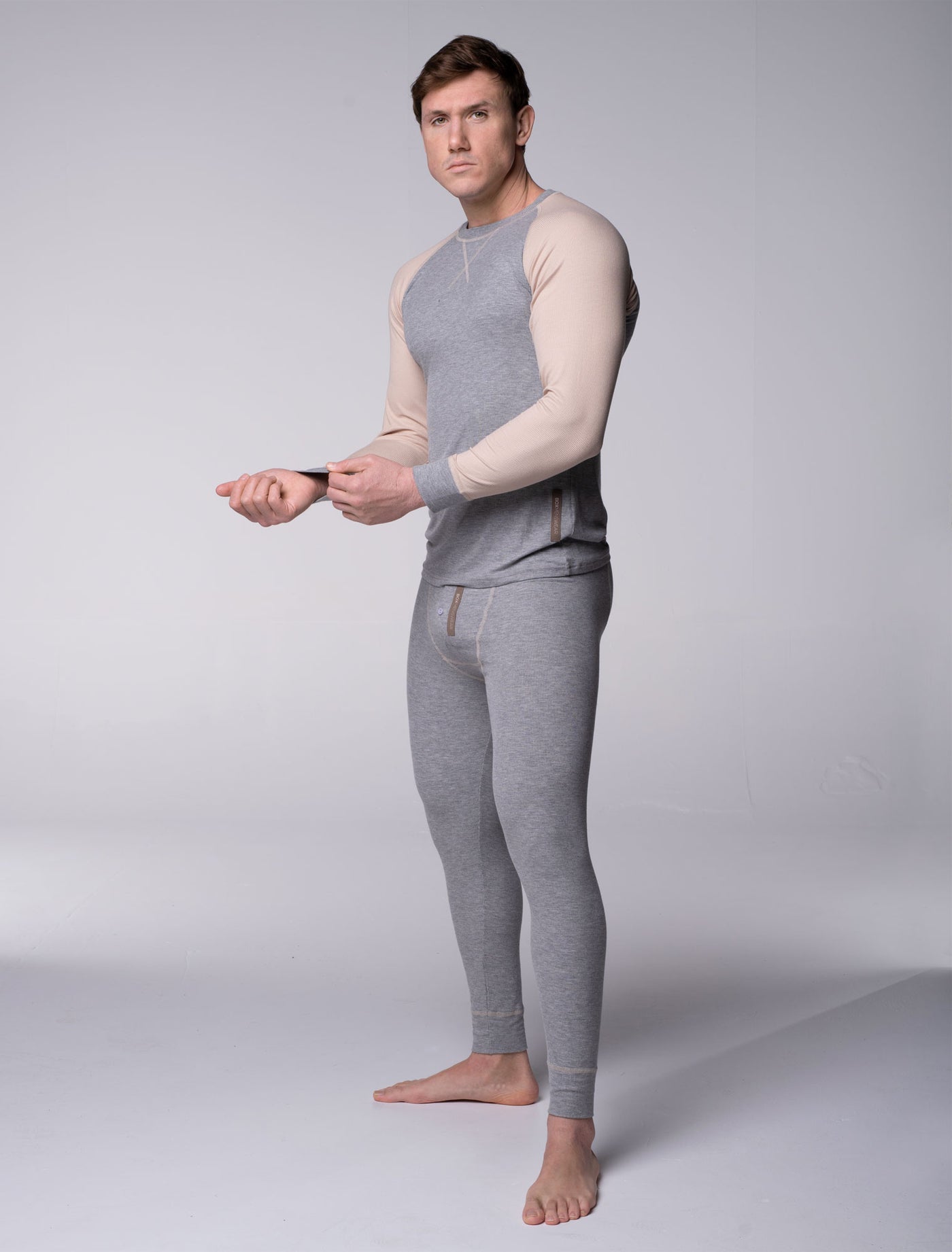 Mens Ribbed Pyjama Sets - Melange Grey