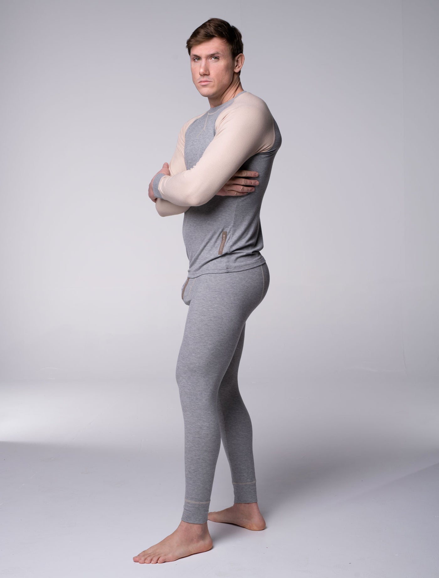 Mens Ribbed Pyjama Sets - Melange Grey