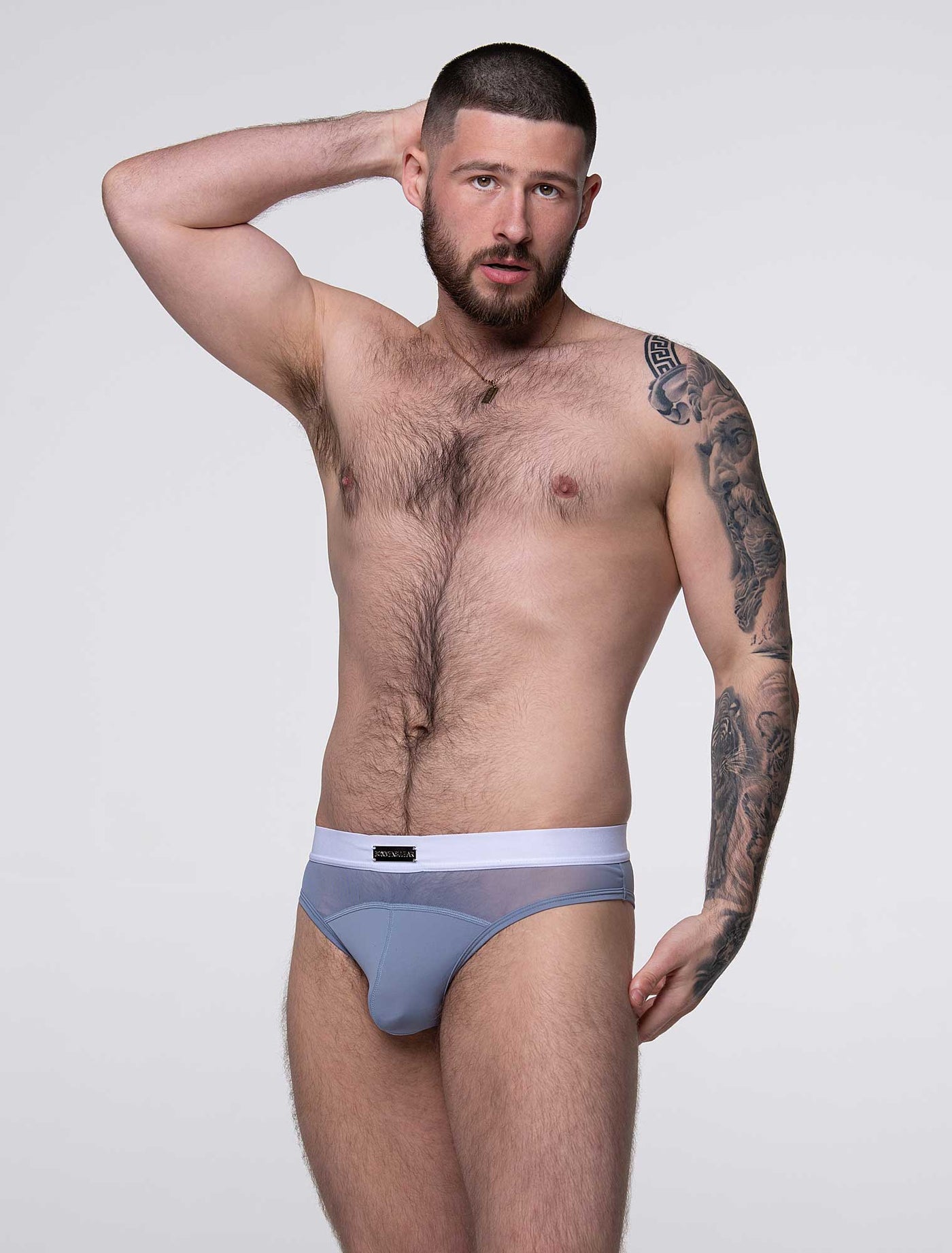 Mens Curved Mesh Thongs - Blue