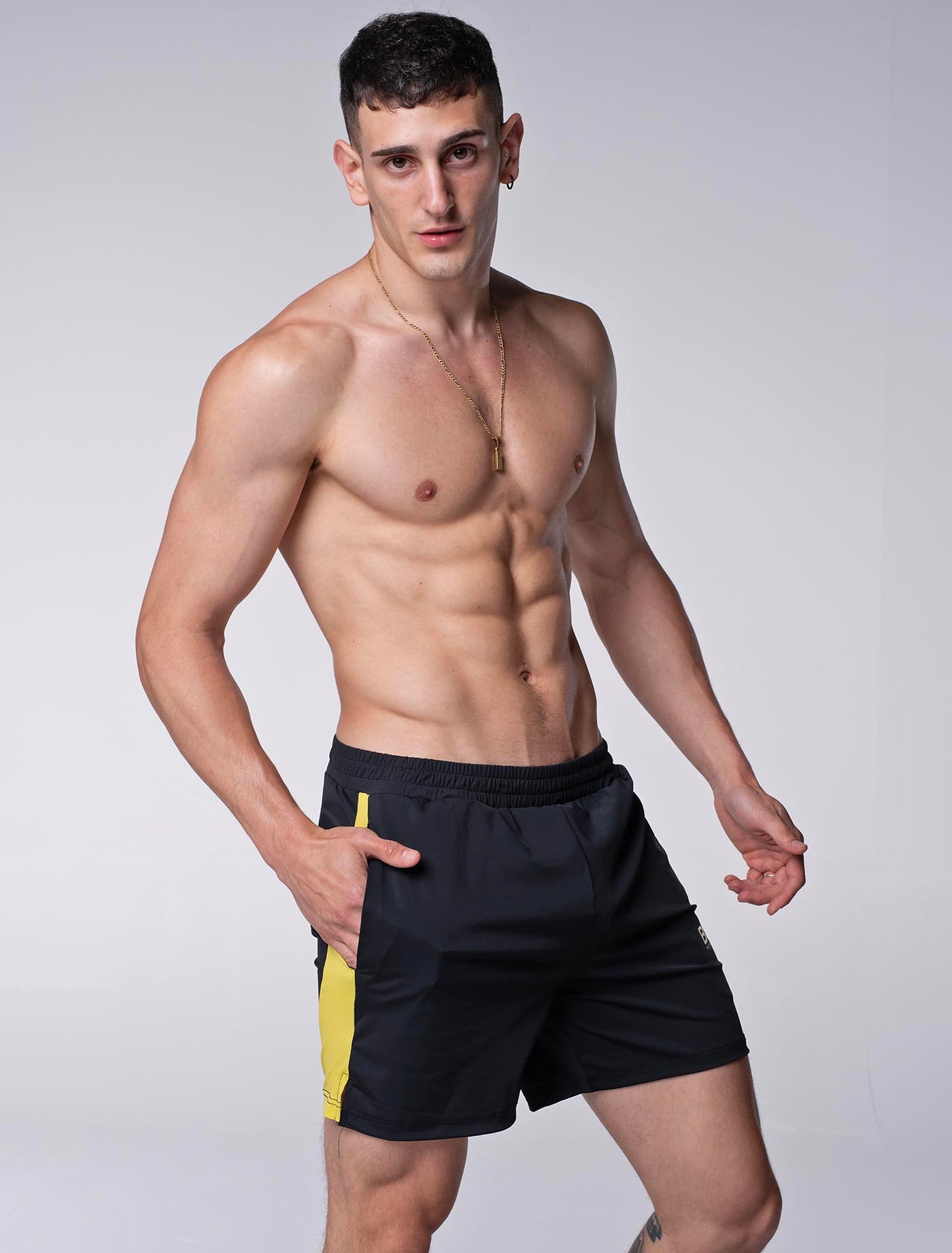 Mesh Panel Sports Shorts - Raven