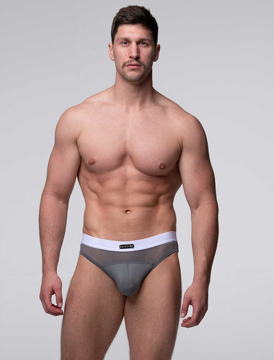 Mens Curved Mesh Briefs - Grey