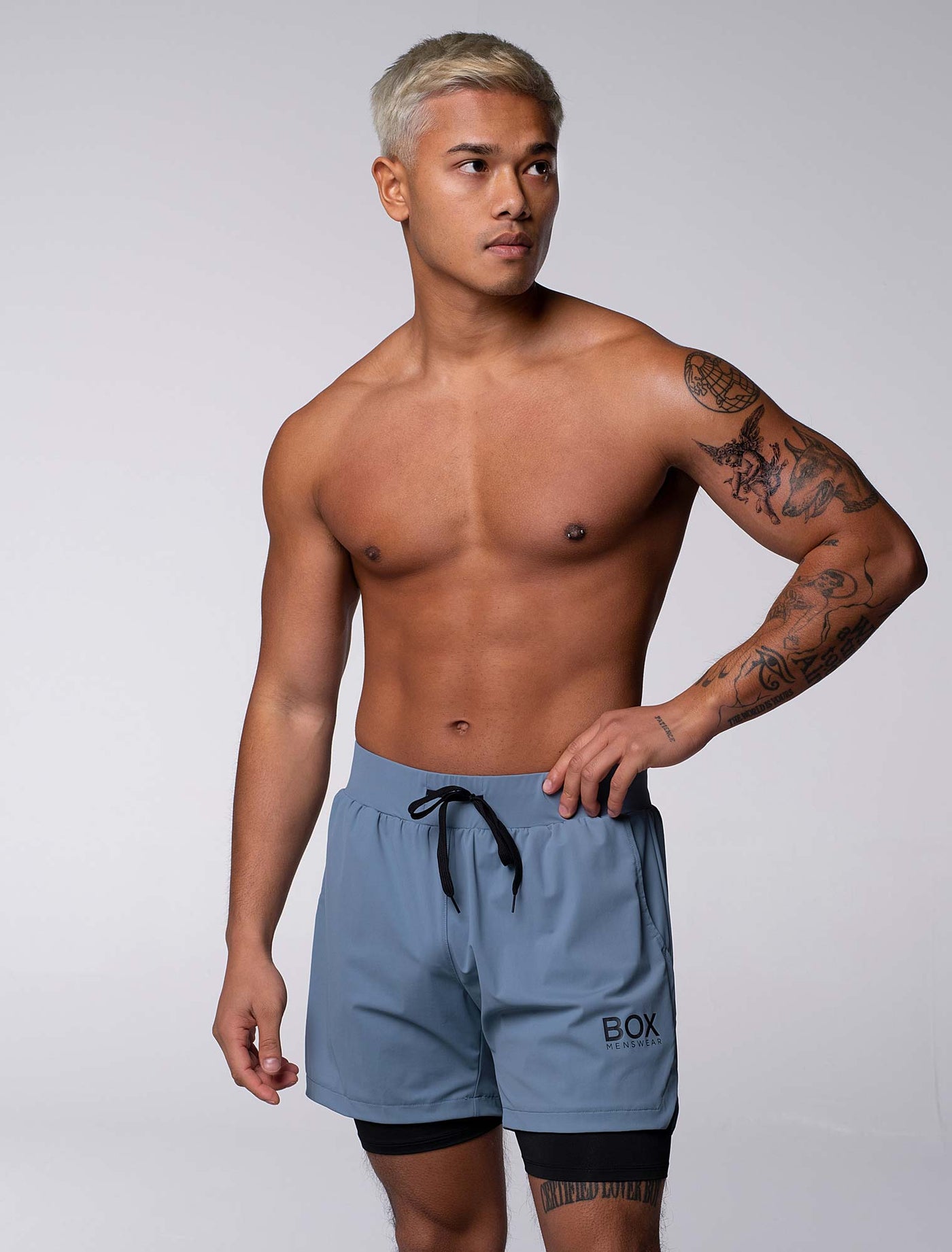 Mens Double Layer Sports Shorts - Charcoal