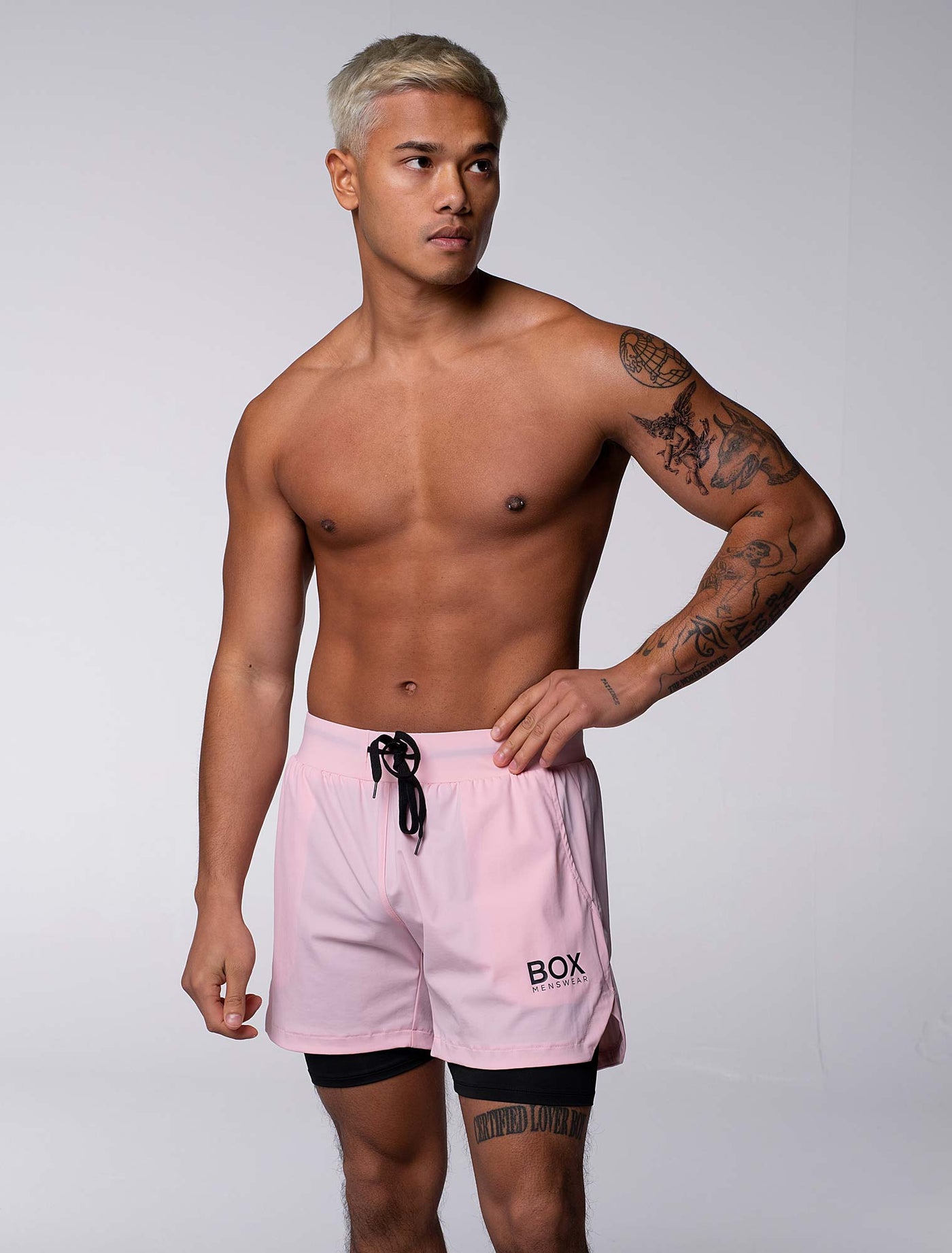 Mens Double Layer Sports Shorts - Pink