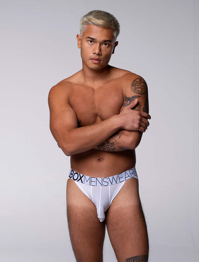 Mens Tanga Briefs: Defined Crotch - White