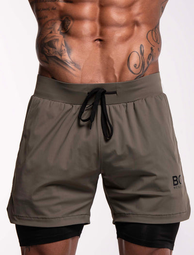 Mens Double Layer Sports Shorts - Green