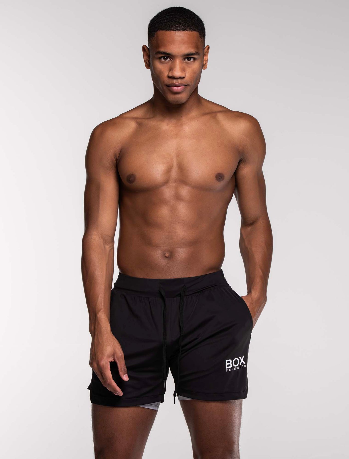 Mens Double Layer Sports Shorts - Black