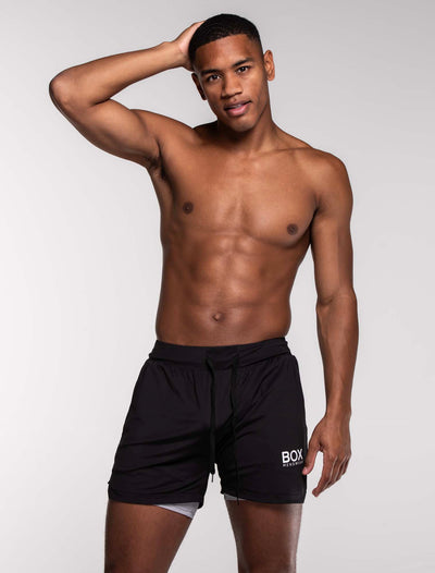 Mens Double Layer Sports Shorts - Black