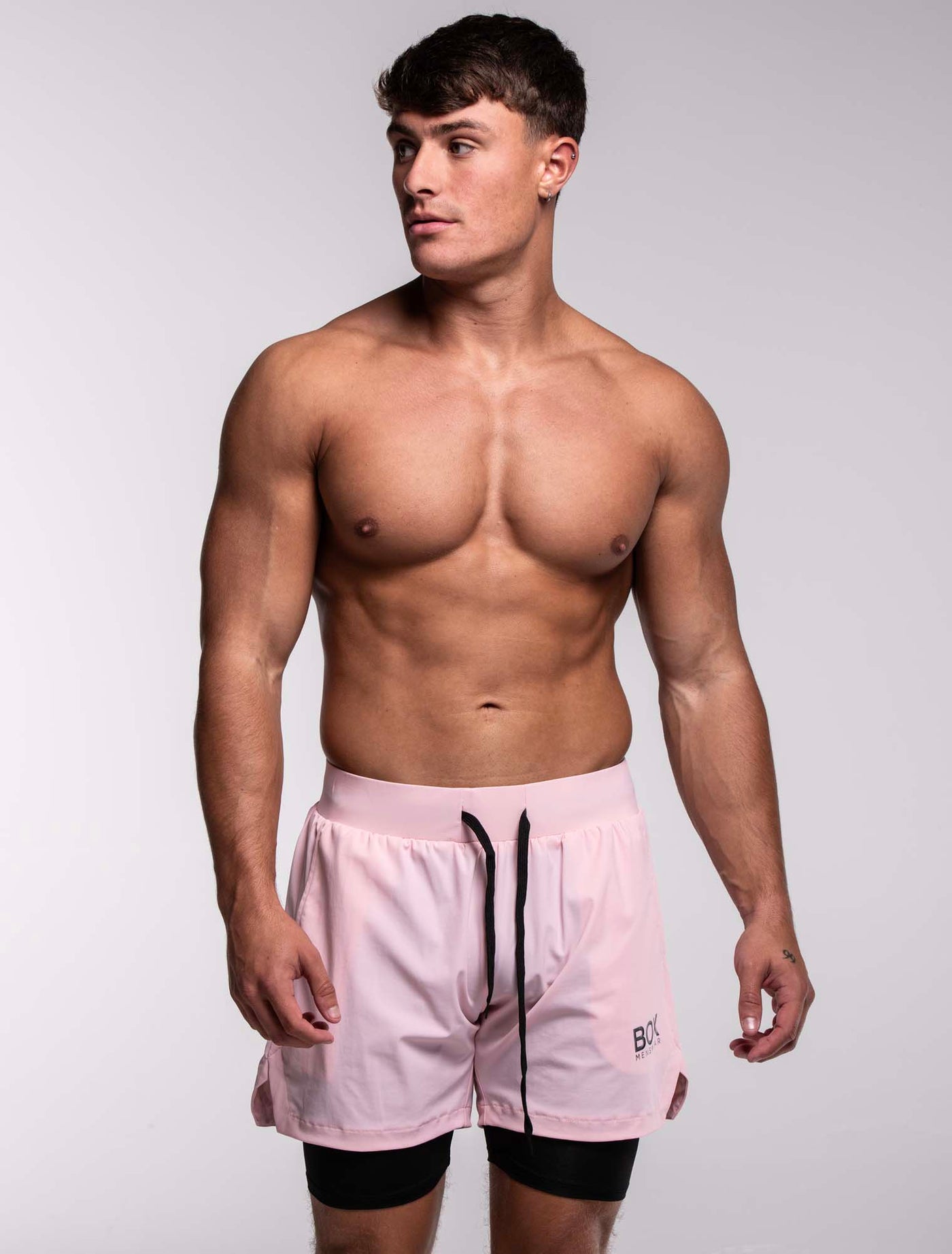 Mens Double Layer Sports Shorts - Pink
