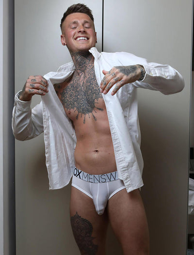 Mens Hipster Trunks: Defined Crotch - White