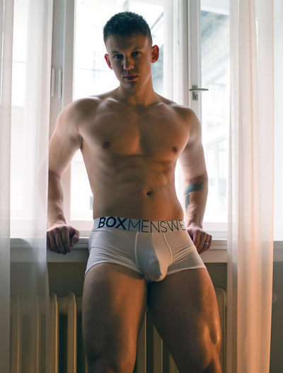 Mens Boxers: Defined Crotch - White